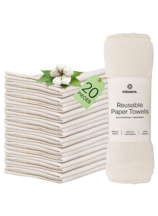 mioeco 20 Pack Reusable Paper Towels Washable - Nature Friendly - Organic Cotton Alternative - Thick, Strong, Paperless Kitchen Dish Cloths - Reusable Napkins - Dish Towels - Cloth Napkin - Kitchen Towels - Image 1